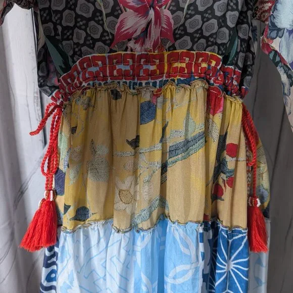 Johnny Was Dunas Patchwork Silk Dress SMALL NWOT - Picture 6 of 10